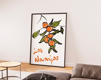 Las Naranjas Wall Art, Oranges Wall Art Print, Oranges Decor, Hand Drawn Food Illustration, Fruit Art Print, Modern Kitchen Poster
