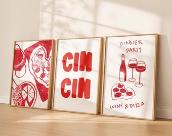 Wine & Pizza Art Prints, Italian Kitchen Decor (Digital Download)