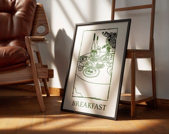 Breakfast Wall Art, Retro Kitchen Printable, Vintage Poster, Dining Room Decor