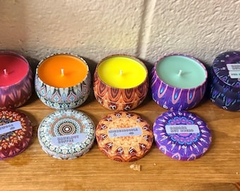 Vela aromática con aroma a tabaco y bourbon en lata decorativa o tarro de cristal, fragancia artesanal para el hogar, aromaterapia, colores y aromas personalizables.