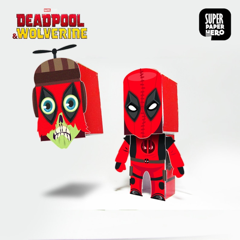 DIY Kidpool y HeadPool Deadpool & Wolverine, Figuras Papercraft Marvel