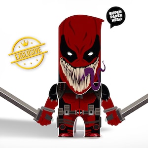DIY Venompool PDF template, comic character, Handmade doll, Papercraft figures, Deadpool, Venom symbiote