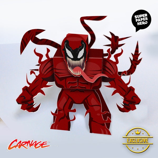 DIY Carnage PDF template, comic character, Handmade doll, Papercraft figures, spiderman, venom