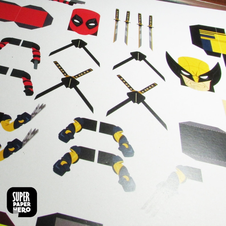 DIY Kidpool y HeadPool Deadpool & Wolverine, Figuras Papercraft Marvel