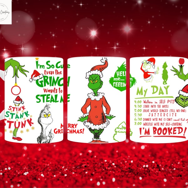 Ceramic Mug| Christmas Mug| 11 oz Coffee Mug| Holiday Mug| Hot Cocoa Mug|My Day|BOOKED|Green Monster
