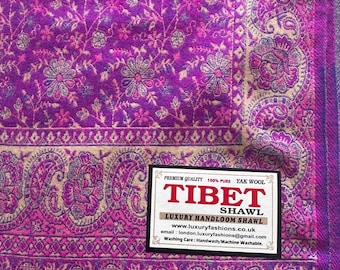 Deep purple, violet Yak Wool Scarf: Tibetan Shawl Blanket Wrap