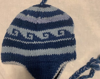 Hand Knitted Wool Mix Blue Colour Beanie Hat Knitted Cap  display picture 3