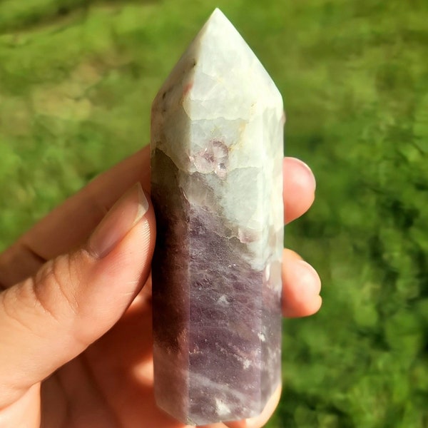 Lepidolite with Pink Tourmaline and White Albite Tower / Lepidolite / Pink Tourmaline / Albite/ Mini Crystal Tower