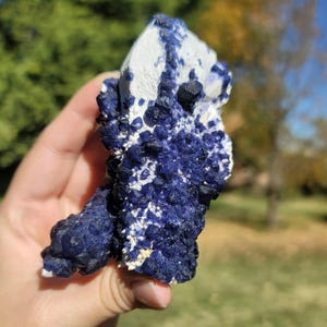 Blueberry Fluorite on White Candle Quartz Specimen / Inner Mongolian Blueberry Fluorite on Quartz Specimen