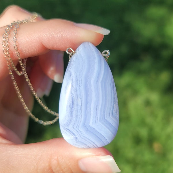 Blue Lace Agate Necklace / Blue Lace Agate / Malawi Blue Lace Agate