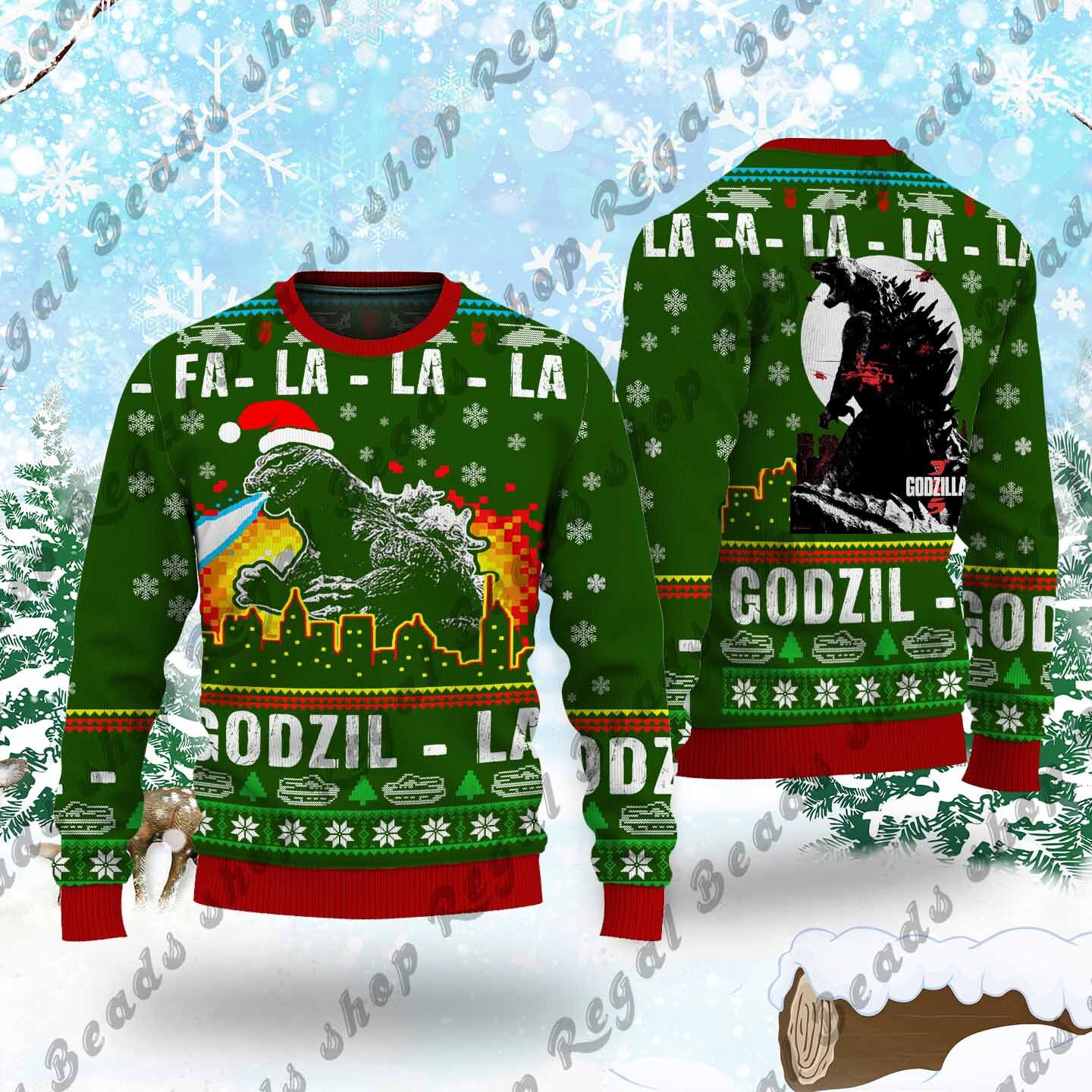 Discover Fa La La god zilla hässliche Weihnachten 3D Pullover