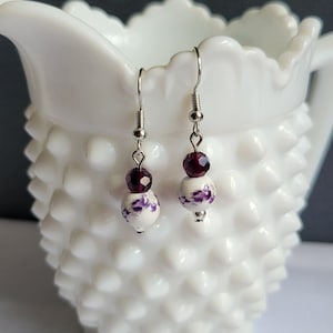 Floral porcelain earrings, Dainty floral earrings, Purple floral ceramic earrings, Vintage inspired earrings, Valentine&#39;s Day Gift for Her