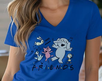 Friends Elephant and Piggie Short Sleeve V-Neck Tee|  Elephant and Piggie Tee|  Teacher Shirt|  Teacher Tee