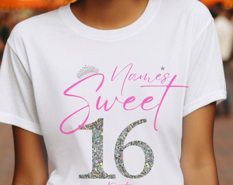 Camiseta personalizada de dulce dieciséis para adultos/jóvenes/camiseta de dulce 16/camiseta de dulce 16/camiseta de cumpleaños personalizada
