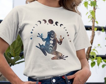 Celestial Mystical Frog With Moon Cycle Shirt | Cottagecore Fairycore Aesthetic Tee | Moon Phase Shirt With Frog | Gift For Frog Lover