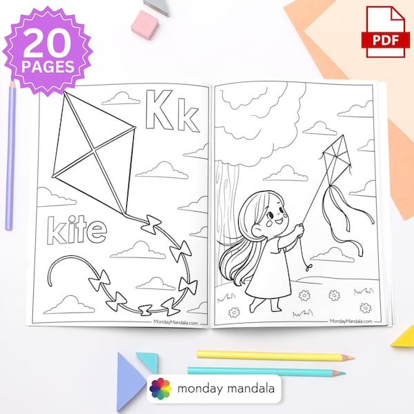 Kite coloring page kid simple coloring book relaxing adult coloring sheet printable greyscale coloring bundle instant download printable PDF