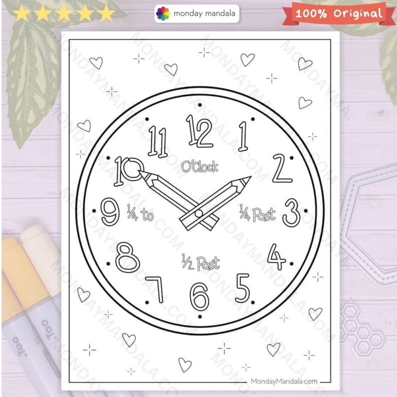 Clock Coloring Book Kids Machine Coloring Page Time Digital Art