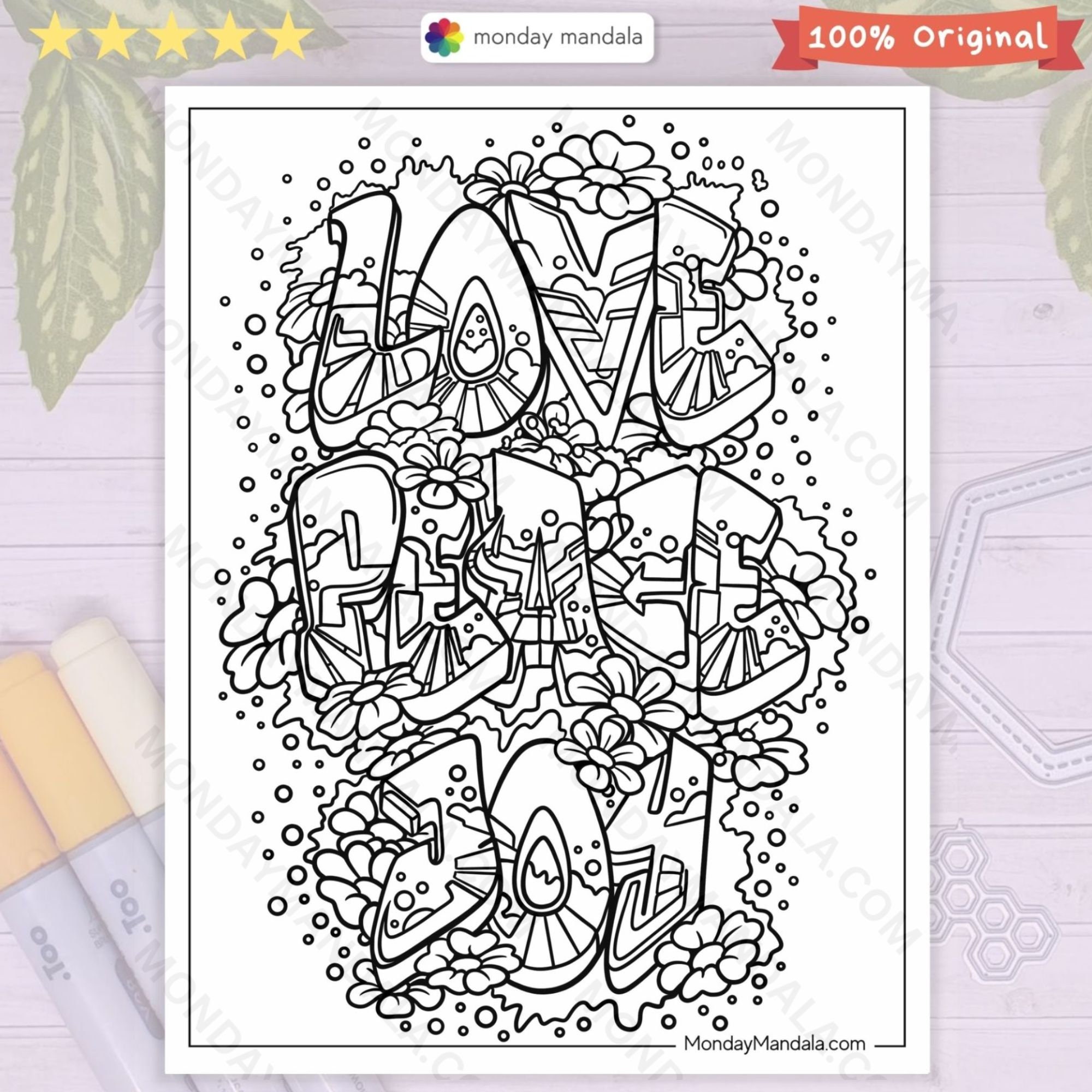 Graffiti Coloring Book Kids Street Art Coloring Sheet Greyscale PDF ...