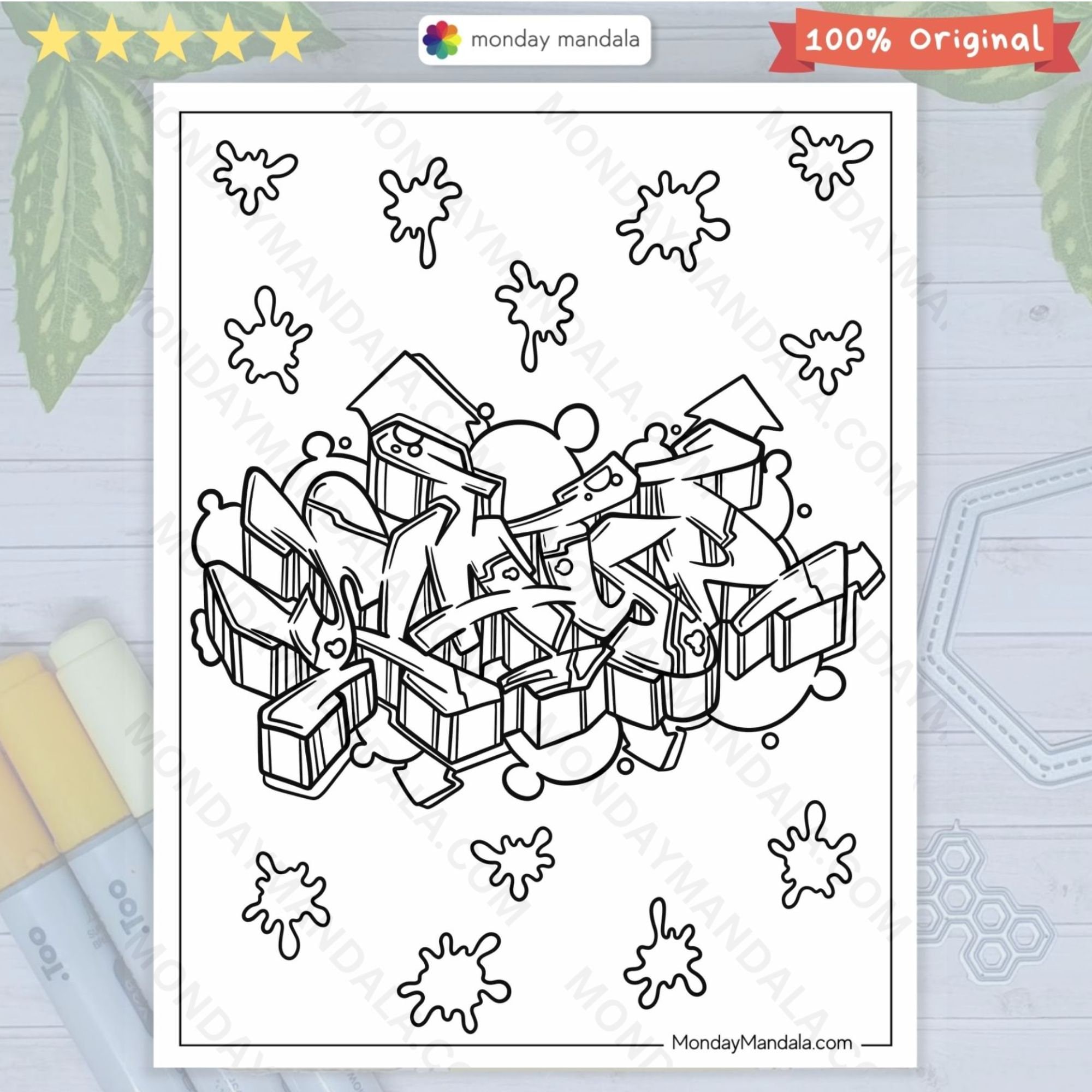 Graffiti Coloring Book Kids Street Art Coloring Sheet Greyscale PDF ...