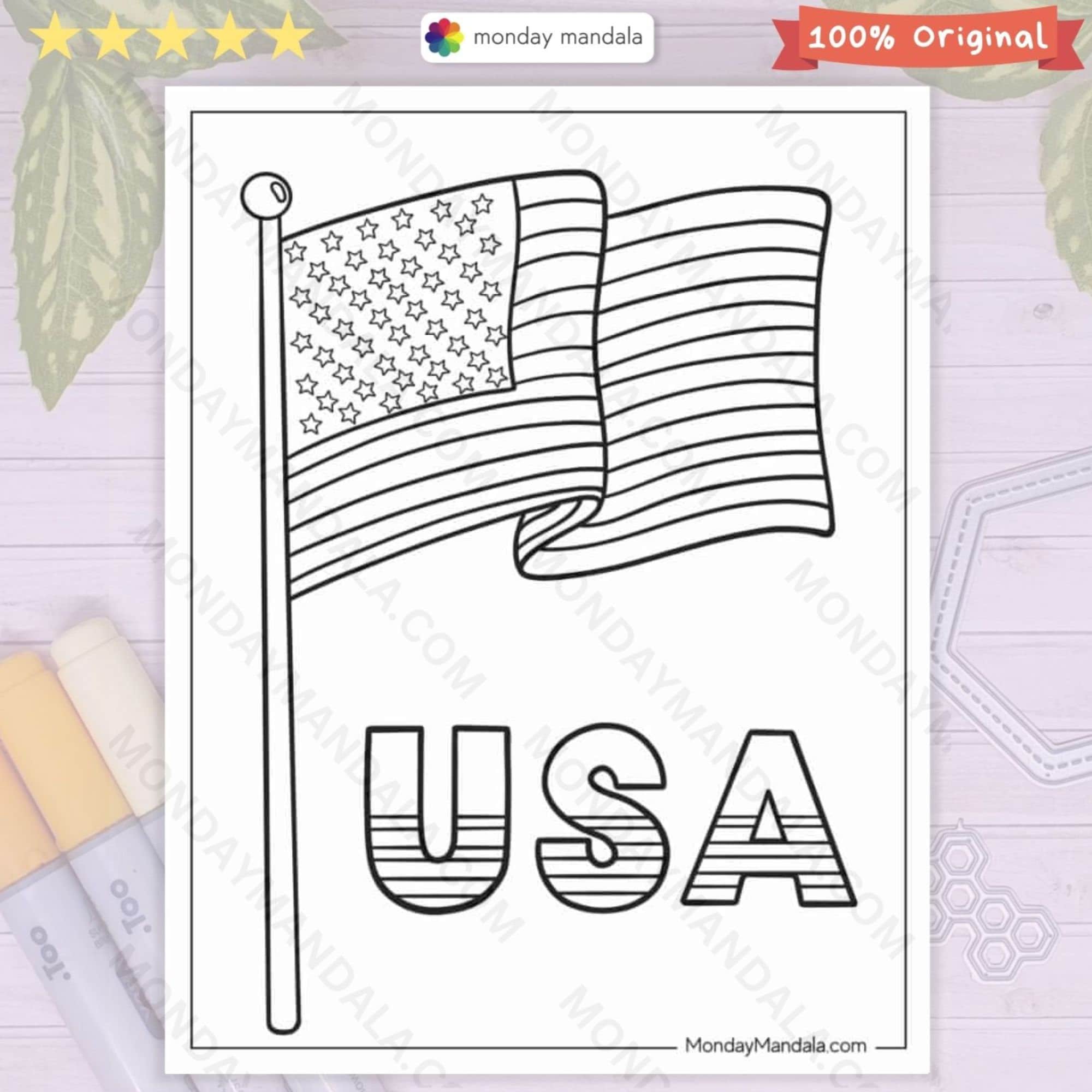 American Flag Coloring Page Printable US Flag Coloring Sheet for Kids ...