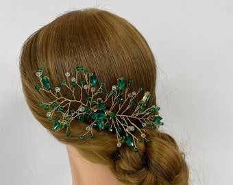 Pièce de cheveux émeraude-peigne à cheveux vert-bandeau de mariée-pièce de tête de demoiselle d'honneur-accessoire de cheveux de mariage-cadeau pour elle-morceau de cheveux pour mariage