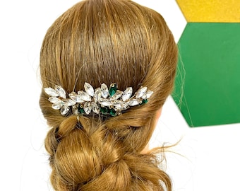 Crystal Hair Comb-Emerald Headpiece-Rhinestone Hair Comb-Bridal Hair Comb-Bridesmaid Hair Piece-Wedding Hair Jewelry-Gift for Her