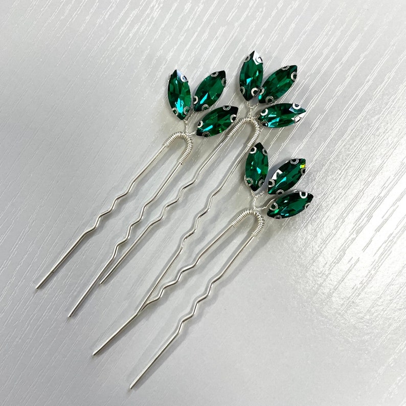 Marquis Green Hair Pins for Bridal/bridesmaidemeral Wedding Hair Piece