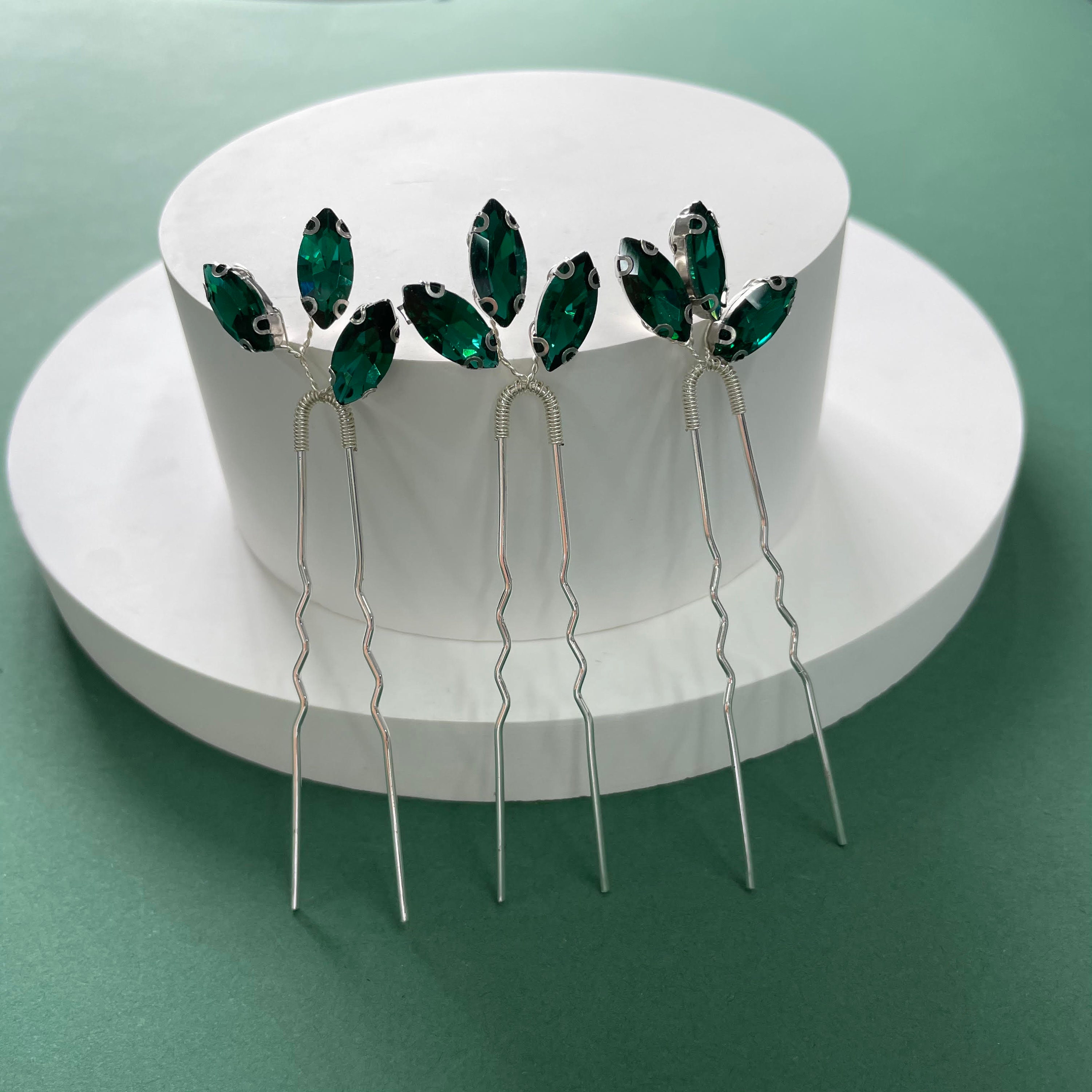 Marquis Green Hair Pins for Bridal/bridesmaidemeral Wedding Etsy