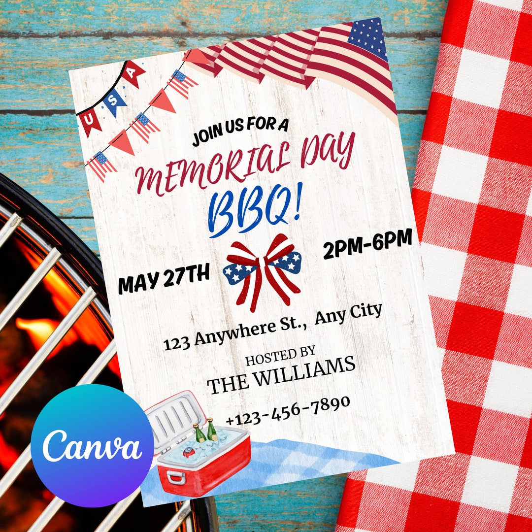 Memorial Day Party Invitation Template Canva Template Memorial Day ...
