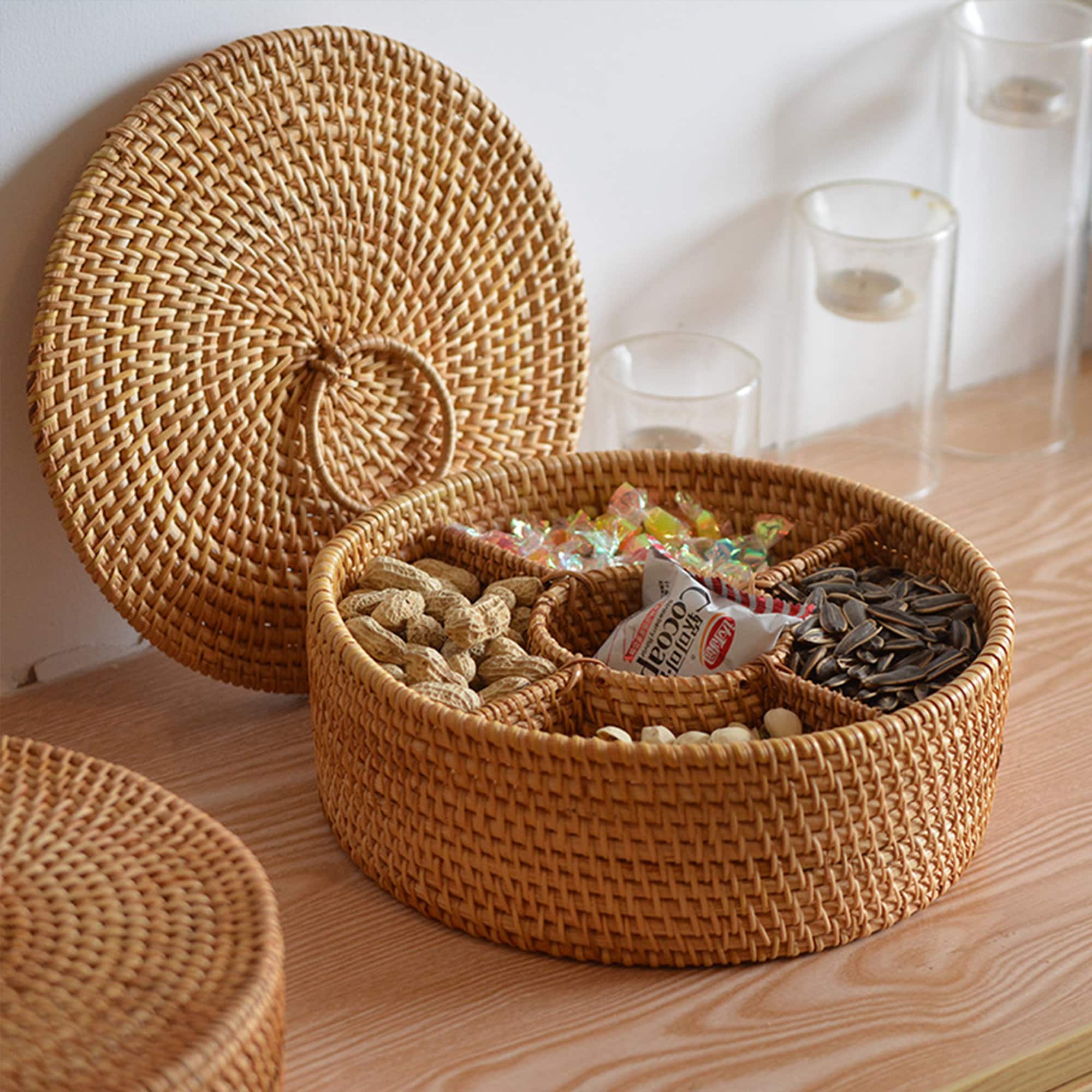 Nordic Wooden Rural Fruit Basket Handmade Picnic Basket Bread Pumpkin  Baskets with Handle Kitchen Storage Decorative Ornaments