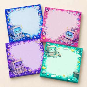 Retro Kawaii Dator Sticky Notes 4-pack, 3 x 3 tums Pixel Art Office-anteckningsblock