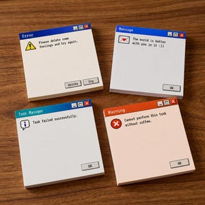 Conjunto de 4 blocos de notas adesivas retrô com erros de computador, 7,6 x 7,6 cm (3 x 3 polegadas), estilo Y2K.