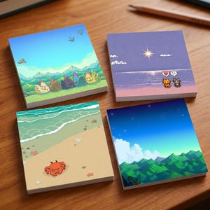 LoLoBerry Pixel Art Landscape Sticky Notes Set: Retro Gamer Scenes, 200 Sheets (3x3 Inch)