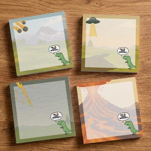 LoLoBerry T-Rex Dinosaur Sticky Notes 4 Pack 3x3 Inch Apocalyptic Humor Office Memo Pads