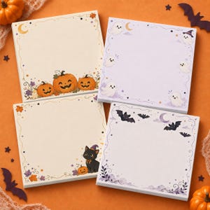 Kawaii Halloween-notislappar, 4-pack, 7,5 x 7,5 cm, kusliga pastellfärgade skrivbordstillbehör