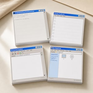Blocs-notes adhésifs rétro pour ordinateur, blocs-notes techniques des années 90, lot de 4 (7,6 x 7,6 cm)