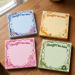 Retro Floral ChatGPT This Later Sticky Notes, 4 Pack 3x3 Inch Office Memo Pads
