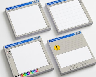 Retro Computer UI Sticky Notes 4 Pack, 3x3 Inch Vintage OS Window Desk Stationery