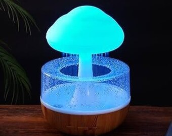 Mushroom Cloud Rain Diffuser, Snuggle Cloud, Raindrop Luchtbevochtiger, Mushroom Waterval Lamp met Difuser Oil 10ml, 1 verpakking (Wit)