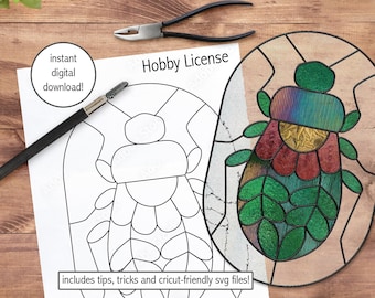 PATTERN - Folk Art Beetle Leadlight Stained Glass Suncatcher