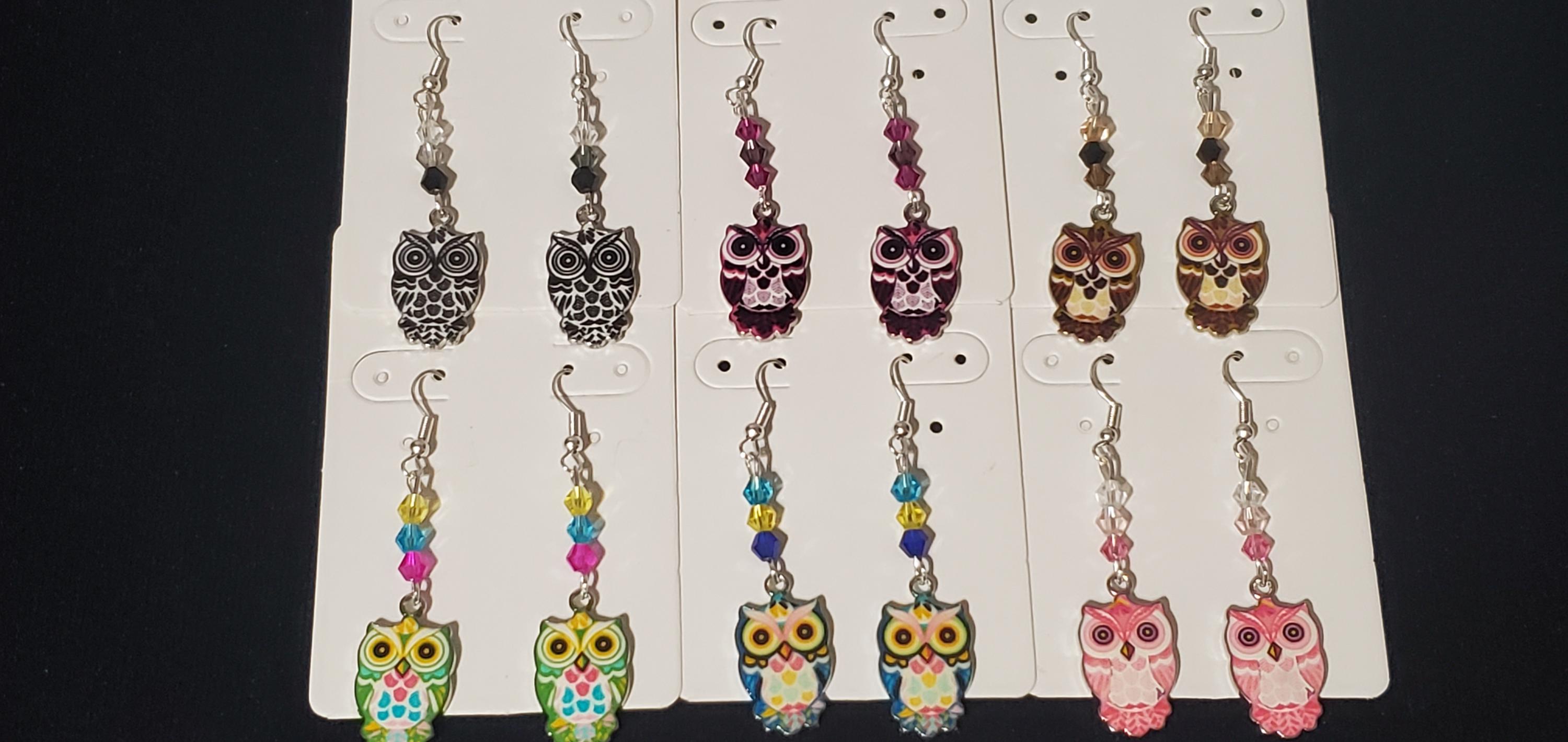 Enamel owl charm earrings lot 1