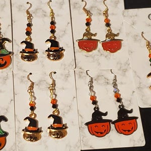 Witch pumpkin or cat charm earrings