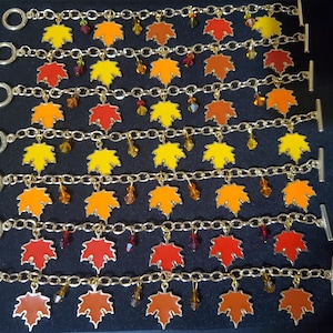 Enamel leaf charm bracelet