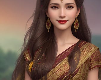 Video Included.Instant Digital Downloads.Royal Fantasy Woman.Elegant Red Gold Princess Wall Art | Printable Ethereal High Resolution