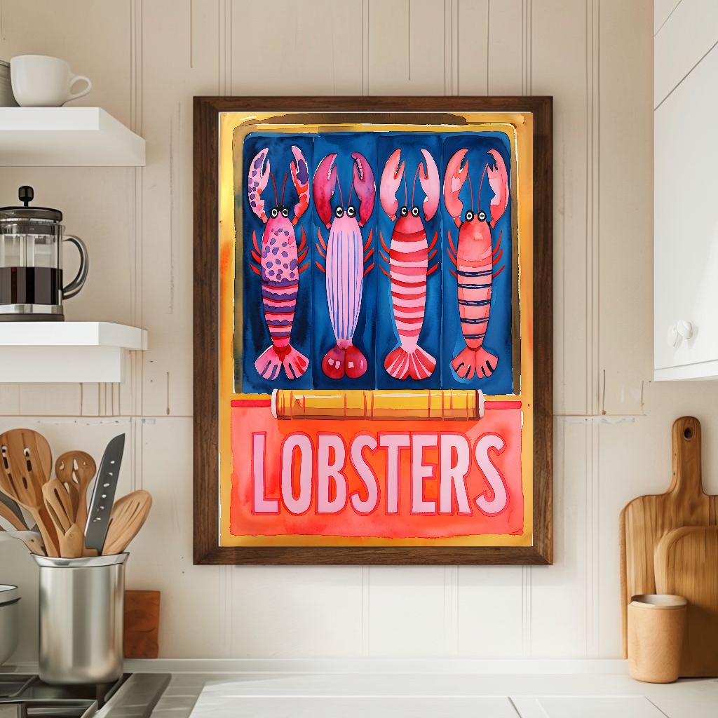 Lobster Wall Art - Nautical Coastal Kitchen Decor, Colorful Seafood ...