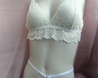 Bridal Boudoir Honeymoon Romantic lingerie, Wedding day white lace classy lingerie set