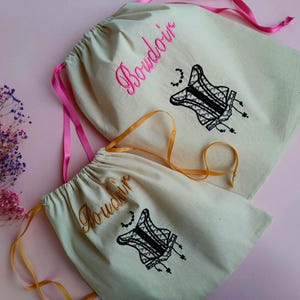 Embroidered Lingerie Bag – Boudoir Cotton Pouch, Bridal Underwear Storage, Travel Intimate Organizer Gift