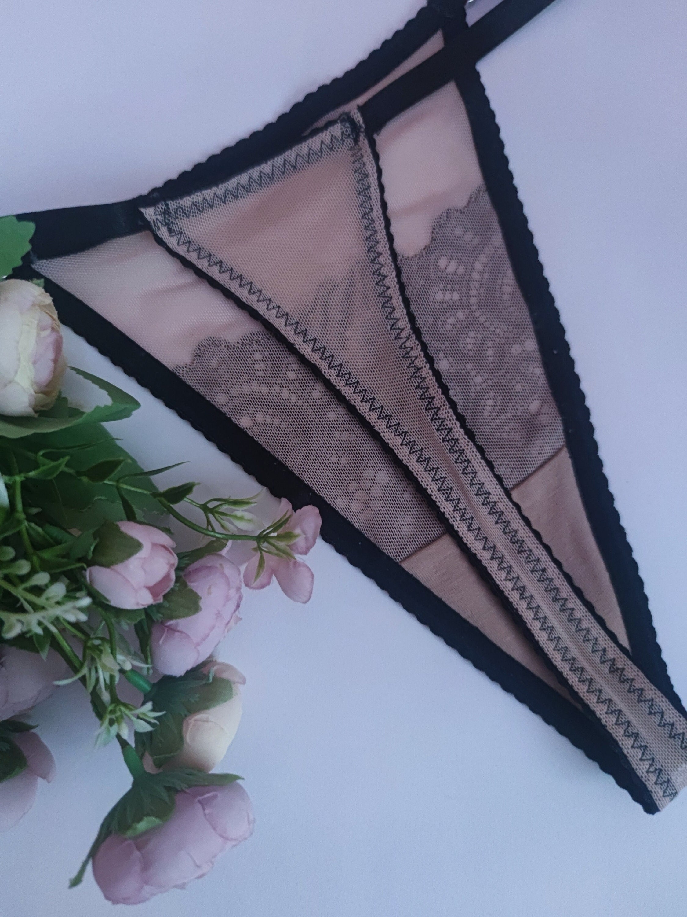 See Through Panties Sheer Mesh Thong Embroidered Lace - Etsy