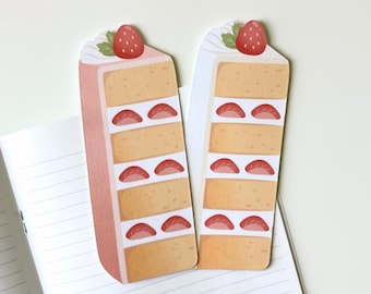 Cake Slice Bookmark | Strawberry Cake Bookmark | Holographic Pink and White Bookmark | Laminated Waterproof Bookmark | One Sided Bookmark