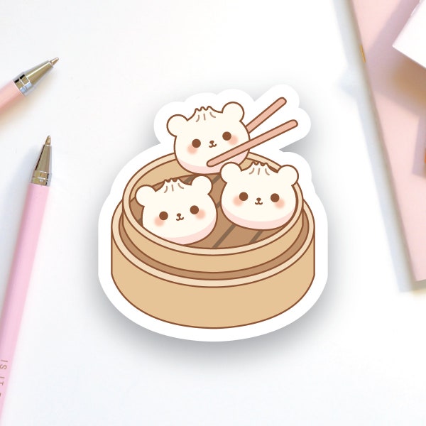 Bao Bun Bear Sticker | Soup Dumpling Sticker | Dim Sum Sticker | Xiao Long Bao Sticker | Kawaii Food Sticker | Vinyl Waterproof Sticker